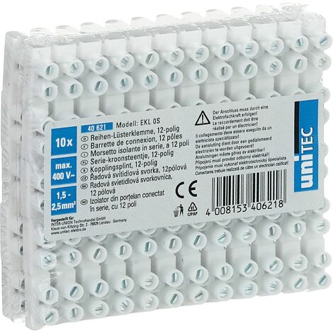 Unitec, 40621, Morsettiera, 12 x 1,5-2,5 mm, 10 pezzi