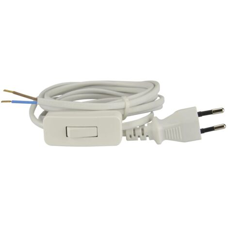 UNITEC 44538 Euro-Zuleitung mit Schnurschalter, H03VVH2-F 2x0,75mm2, mit verbautem Euro-Stecker, IP20, 2m, weiß