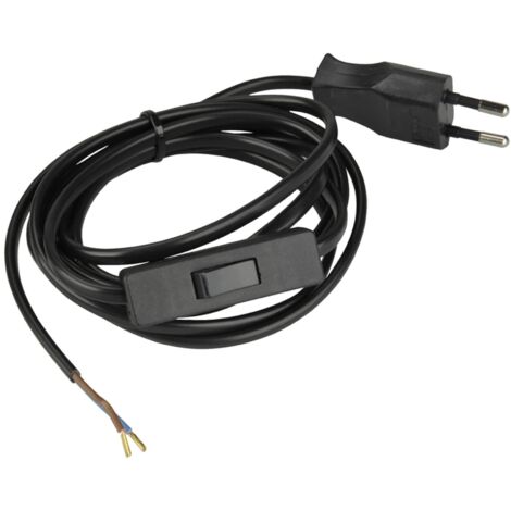 UNITEC 44539 Euro-Zuleitung mit Schnurschalter, H03VVH2-F 2x0,75mm2, mit verbautem Euro-Stecker, IP20, 2m, schwarz