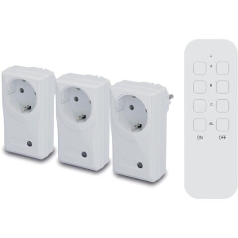 Unitec 48110 Kit interruttore remoto wireless con funzione di autoapprendimento, set di prese radio, 3 prese+1 telecomando, bianco