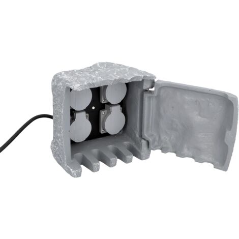 UNITEC Distributore di prese WiFi per giardino effetto pietra, presa da giardino, presa esterna, IP 44, 4 prese, cubi