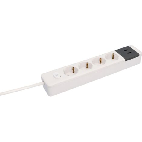 Unitec Tischsteckdose 4-fach, 2x USB 1,4 m mit Schalter, weiß/anthrazit Tischsteckdose