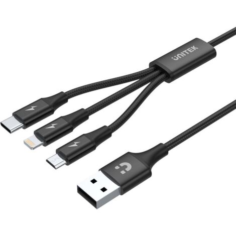 UNITEK C14049BK Câble USB 1,2 m USB 2.0 USB C Micro-USB B/Lightning Noir
