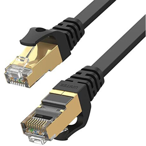 UNITEK Unitek C1897BK Câble plat Ethernet Cat.7 avec connecteurs RJ45 plaqués or 100% cuivre SSTP Structure torsadée à double blindage Compatible avec 10GBaseT 15 m (C1897BK-15M)