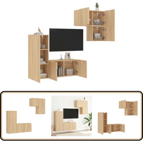 Unités murales TV 4 pcs chêne sonoma bois d'ingénierie - Meuble Tv Mural - Unité Murale Tv - Étagère Murale - Rangement Mural - Meubles Tv