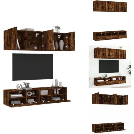 Unités murales TV 5 pcs chêne fumé bois d'ingénierie - Meuble Tv Mural - Unité Murale Tv - Étagère Murale - Rangement Mural - Meuble Suspendu