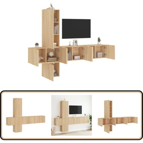 Unités murales TV 5 pcs chêne sonoma bois d'ingénierie - Meuble Tv Mural - Étagère Murale - Rangement Mural - Unité Murale Tv - Meubles Tv