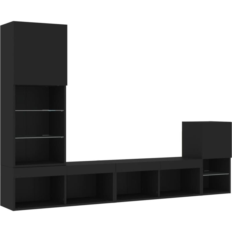 Vidaxl - Unités murales tv avec led 4 pcs noir bois d'ingénierie