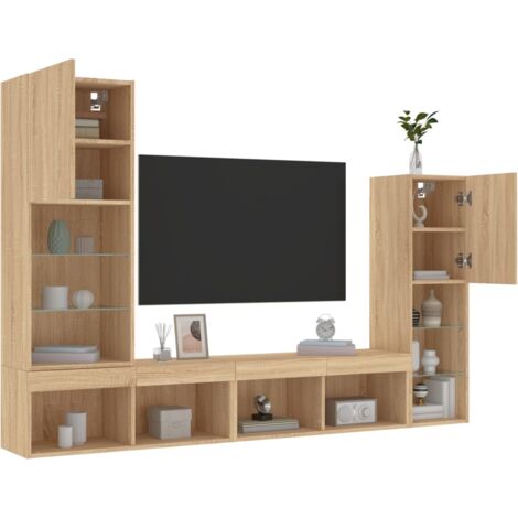 Unités murales TV avec LED 4 pcs chêne sonoma bois d'ingénierie
