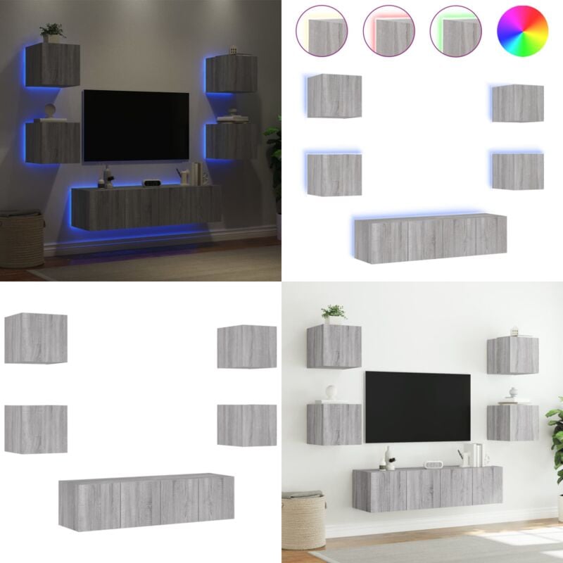 Vidaxl - Unités murales tv avec led 6 pcs gris sonoma bois d'ingénierie - Meuble Tv Mural - Meuble Télé Flotante - Éclairage Led Rgb - Rangement Tv