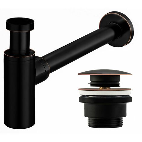 Univerasl Basin Siphon + Basin Plug Click-Clack REA Old Black