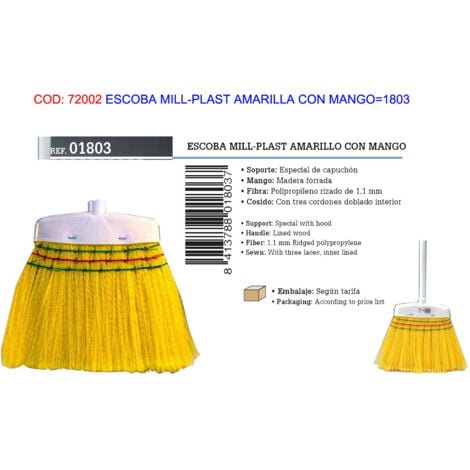 UNIVERSAL 123Y Escoba MIL-PLAST SIN Mango Color Azul 1803 34x4x26cm Barbosa, Multicolor, 34 x 4 x 26 cm