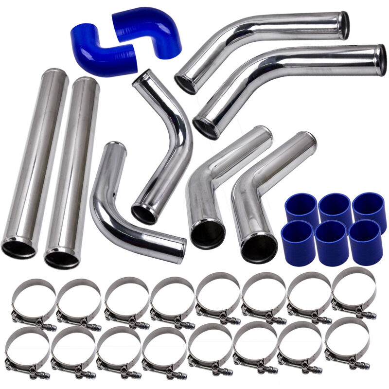 Universal 2.5'' Aluminum Turbo Intercooler Piping Pipe Kit & Blue Silicon Hose