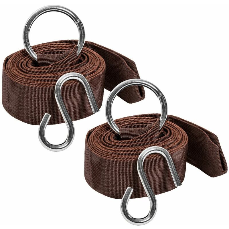 Universal 320 cm mounting strap set to attach hammocks to trees - tree strap, strap hanger, hammock strap - brown