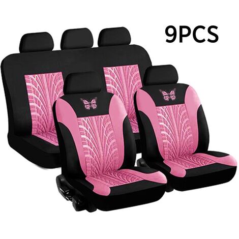 DRILLPRO Universal 3D Butterfly Pattern Car Front Seat Cover Protector Cushion (5 Piece Pink Full Set) LAVENTE