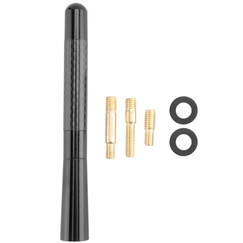 Image of Universal 5 120Mm Schwarz Antenne Kohle Faser Drucker Kurz Auf Auto Radio Am / Fm + Adapter