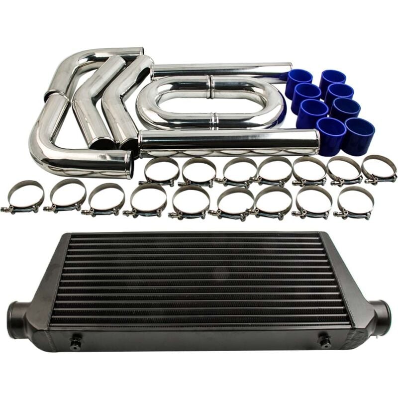Universal 600x300x76mm Intercooler Black + 3" 76mm Intercooler Piping Pipe Kit