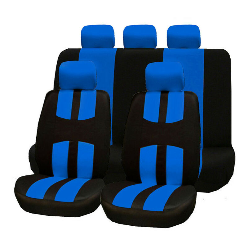 

Universal 9pcs azul funda de asiento de coche protector completo conjunto lavable 5 asientos delanteros cojín de asiento de coche trasero