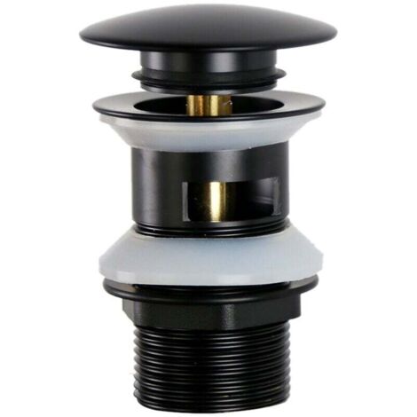 Universal-Ablaufgarnitur aus Messing mit Überlauf, G1 1/4 Zoll, für Spülbecken mit Überlauf, Klick-Klack-System, werkzeuglose Installation, Mattschwarz