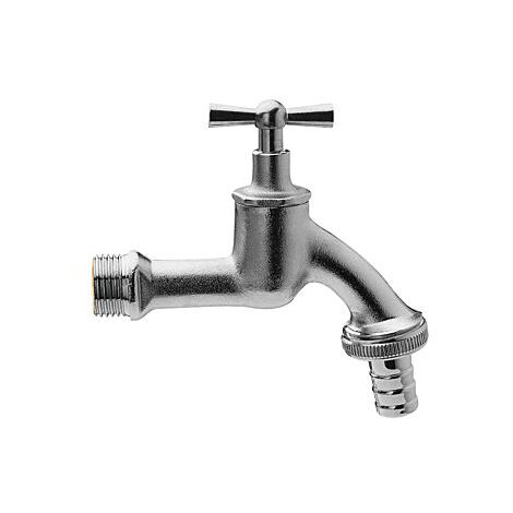 Universal Auslaufventil 422308 Messing matt verchromt, 3/4", Schlauchverschraubung