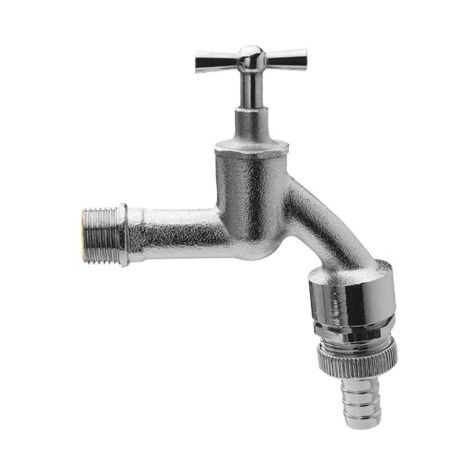 Universal Auslaufventil 422317 Messing matt verchromt, 1/2", Rohrbelüfter, Rückflussverhinderer, Schlauchverschraubung