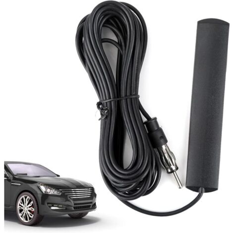 Universal-Autoradioantenne mit Klebefunktion für Pkw, Lkw und Jeep, kompatibel mit FM-Radio, HD-Verstärker und Abspielgerät, inklusive DIN-Steckeradapter, Windschutzscheibenhalterung und Kabel.