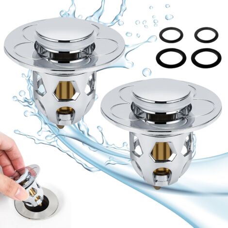 Universal Bathroom Sink Plug, Glovios 2 Pieces Pop up Sink Plug with Seals, Sink Plug, Sink Push Plug for Bathtub Kitchen Sink (34-40mm)