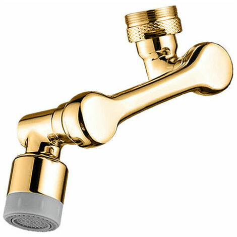 Universal Brass 1080° Rotatable Folding Arm Basin Mixer Tap Extension Splash Filter Aerator, Gold 2 Outlet Modes