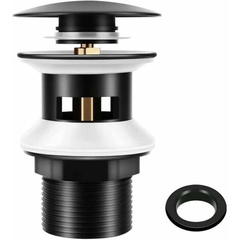 Universal brass basin waste fitting G1 1/4" with overflow - Matte black, tool-free pop-up valve (Leak-proof, rust-proof)