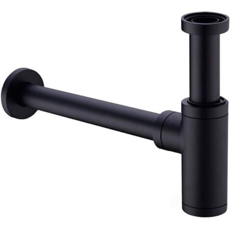 Universal brass sink drain siphon with 200mm extension pipe, adjustable 1 1/4x32mm siphon, odor-proof, leak-proof, matte black