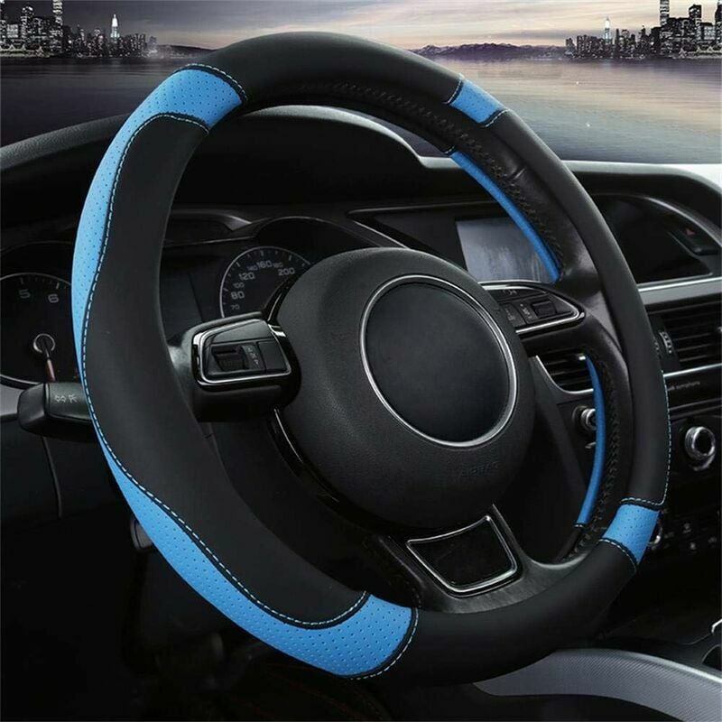 Universal Car Steering Wheel Cover Heavy Duty Genuine Leather Steering Wheel Cover Genuine Leather Steering Wheel Cover 37-38CM/15'' Anti-Slip