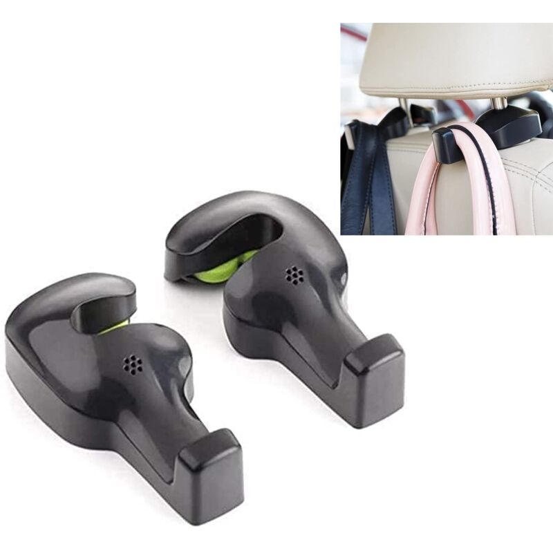 Crochet universel de fixation pour siège de voiture, idéal pour sac à main, courses et chiffons (noir - lot de 2)