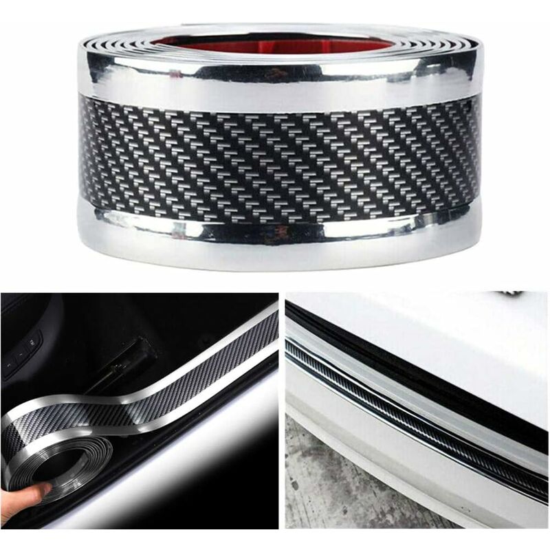 Pyygy - Universal Carbon Fiber Car Door Sill Protector Self Adhesive Sticker Protector For Suv, Truck, Door Entry Guards,5 100Cm,Silver