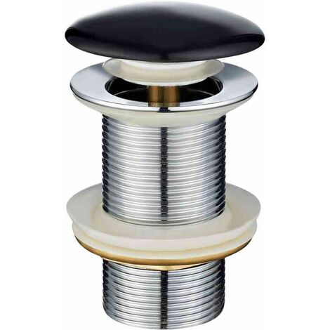 Universal Drain Fitting with Overflow Basin Drain Valve G1¼ Inch Wash Basin Drain Set with Black Ceramic Cover High Quality Pop Up Valve Made of Chrome-Plated Copper