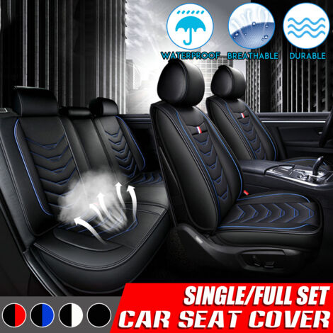 DRILLPRO Universal Full Leather Car Front Seat Mat Covers Breathable Cushion Set (Black Blue Full Set) LAVENTE