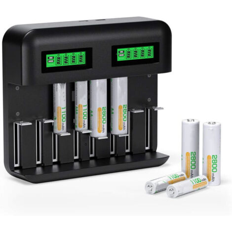 Universal LCD Battery Charger, Rechargeable Battery Charger for AA/HR6, AAA/HR3, C/HR14, D/HR20 Ni-MH NiCD with Type C/Micro USB Input