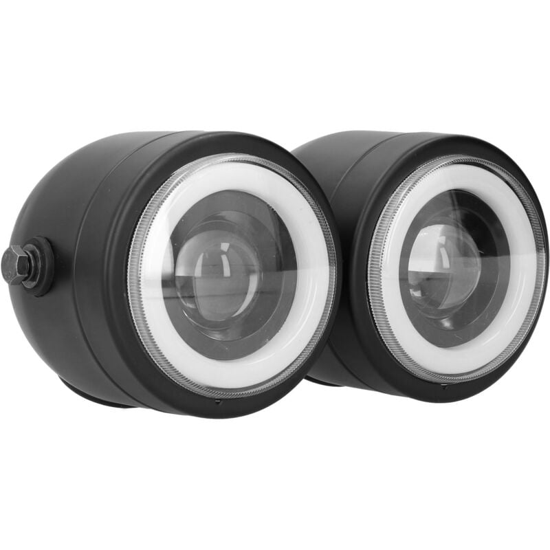 Image of Universal LED Scheinwerfer Runde Doppel Lichter Angel Eyes Abblendlicht Retro Motorrad Weiß DRL