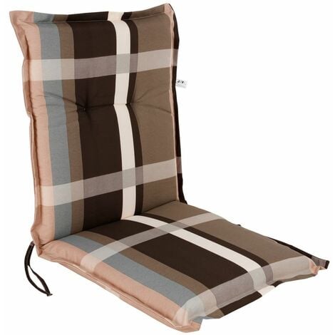 Universal Niedriglehner Polster Auflage 105 x 50 cm - Burgas - Gartenstuhl Niederlehner Kissen mit Karo-Muster braun