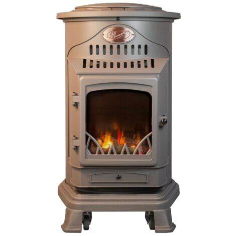 Universal – Poêle à gaz fonte véritable 3.4 kW marron mat – Chauffe 40-80 m² – Allumage piézo électrique – Grande autonomie jusqu'à 93h