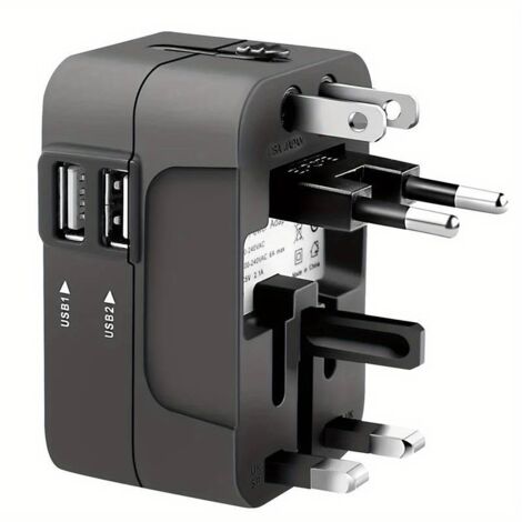 Universal-Reisestecker-Adapter, 2 USB-Adapter, Dual-USB, Schweiß-Schweiß-Verriegelungs-Adapter, US-EU-AU-UK-Konverter-Adapter, USB-Anschluss für 110–240 V