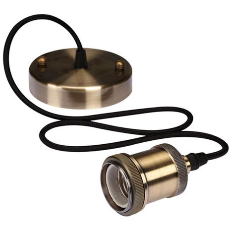 Universal Schnurpendel für Hängelampe E27 Bronze / Kabel Textil Schwarz, Ø 8,5cm