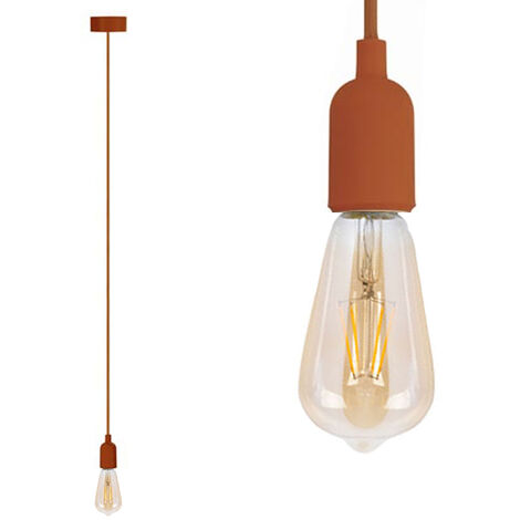 Universal Schnurpendel Textil braun mit E27 Filament LED, Ø 8,5cm