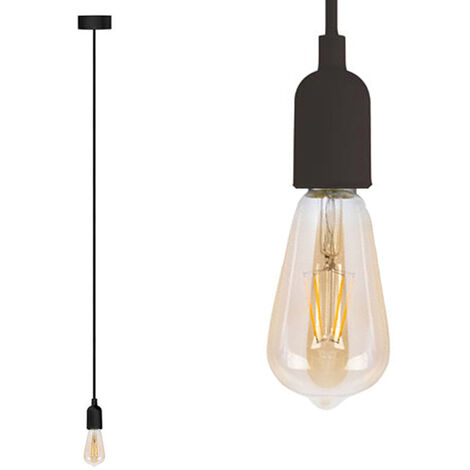 Universal Schnurpendel Textil schwarz mit E27 Filament LED, Ø 8,5cm