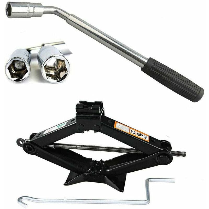 Briefness - Universal Scissor Jack 2 Ton Scissor Wind Up Jack Extend from 105MM to 385MM and Extendable Wheel Brace Wrench Tyre Repair Tools Kit for