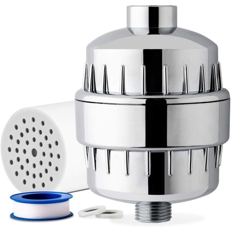 Universal Shower Filter with 15 Flow Levels and Replaceable Cartridge, for Better Skin, Softer Hair and Stronger Nails