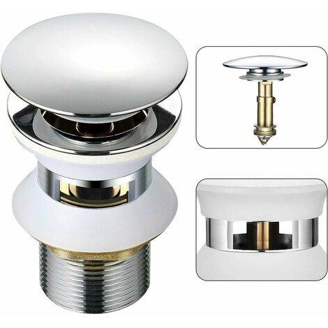 Universal Sink Drain with Automatic Pop Up Overflow Push Open Click Clack for Bathroom 1-1/4" Chrome Brass
