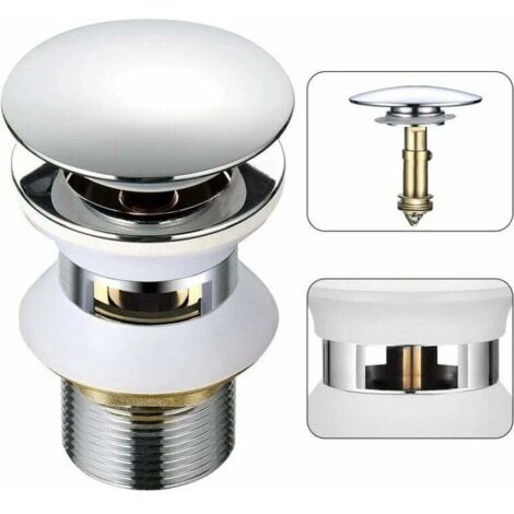 Universal Sink Drain with Automatic Pop-Up Overflow Push Open Click Clack for Bathroom 1-1/4 in Chrome Brass