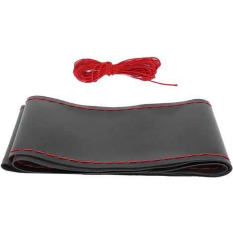 Universal Steering Wheel Cover with Needle Thread Protector for External Diameter of 3738cm(Black Red Thread )
