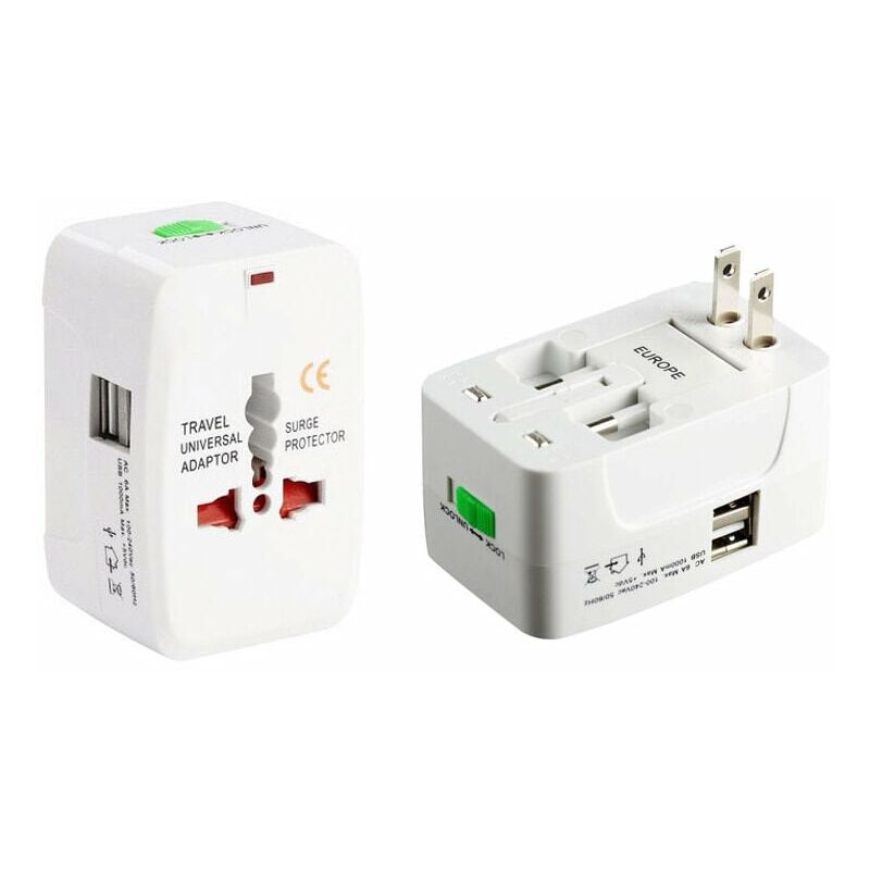 Universal Travel Adapter, Multi-Function Universal Plug Adapter with 2 usb Ports, France, usa, uk and Australia, All-in-One Plug Adapter