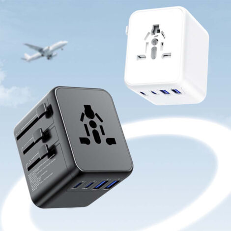 Universal Travel Adapter with USB-C & USB Ports Fast Charging Plug - White